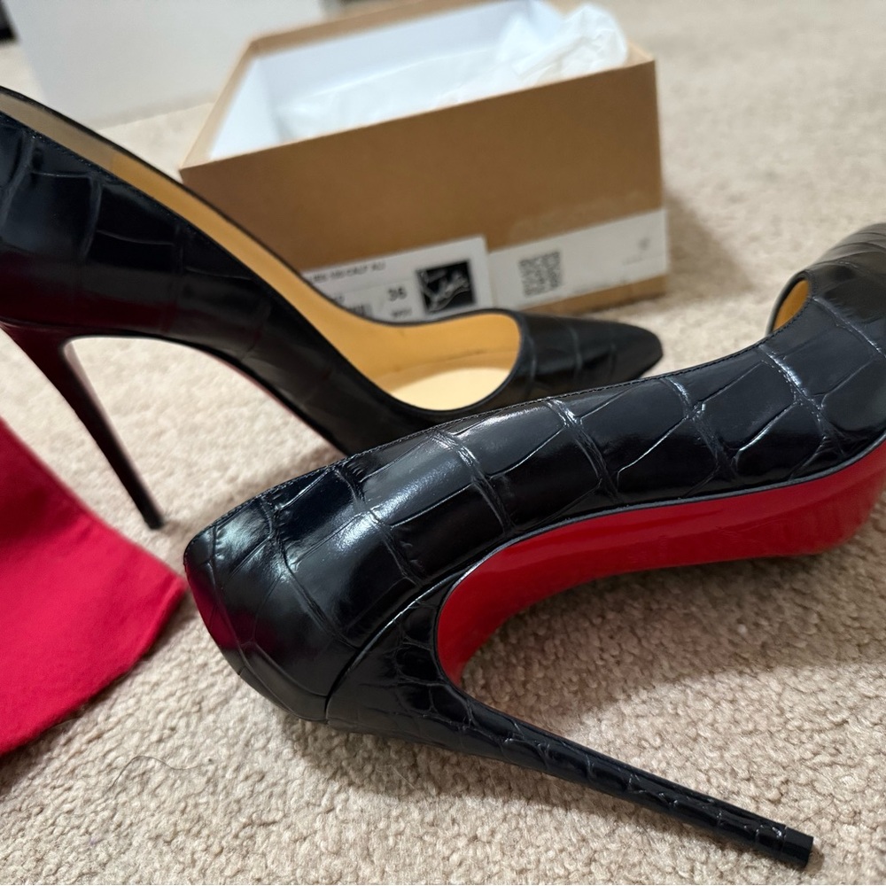 Christian Louboutin Black Croc-Embossed Heels with Red Soles